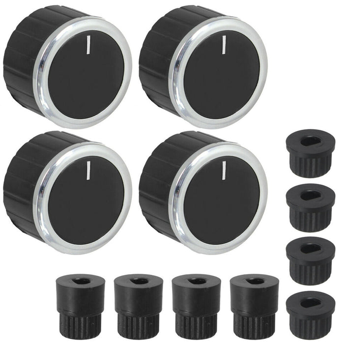 UNIVERSAL Oven Switch Knobs + Adaptors Set for Cooker Grill Hob Black x 4 Pack