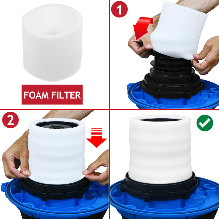 Wet & Dry Cartridge Filter + Foam Sleeve for Wickes 215735 288557 20L 1250W Vacuum Cleaner