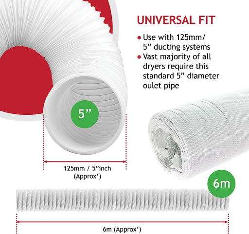 Hose Pipe PVC Duct Extension Kit for Delonghi Air Conditioner (6m, 5 Inches)