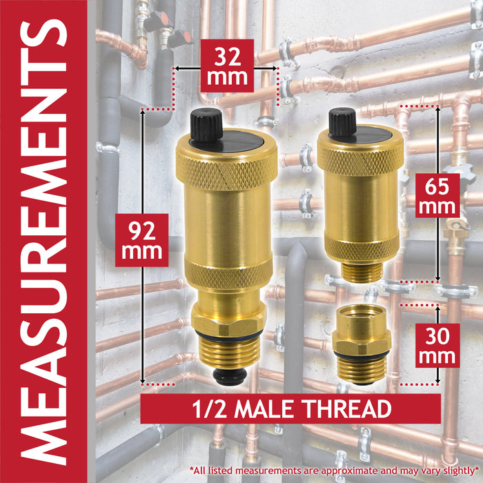 Auto Air Vent 1/2 Brushed Brass Central Heating Boiler Automatic Venting with Check Valve