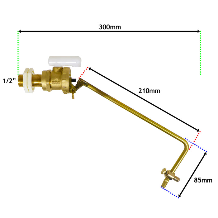 Toilet Float Valve 1/2" Part 2 BS1212/2 Low Pressure Side Entry 4 1/2" Copper Ball Kit