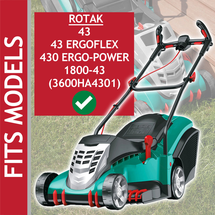 Metal Blade for Bosch Rotak 43 Ergoflex 430 Ergo-Power 1800-43 Lawnmower (43cm, Pack of 2)