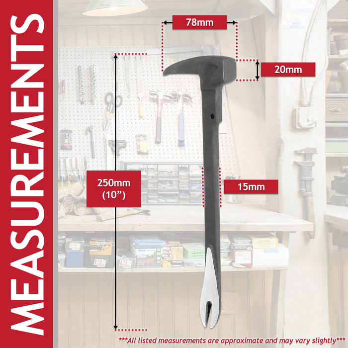 Nail Puller Hammer Crowbar Double Ended 3-in-1 Prying Lifting Crow Bar Tool (10" / 250mm)
