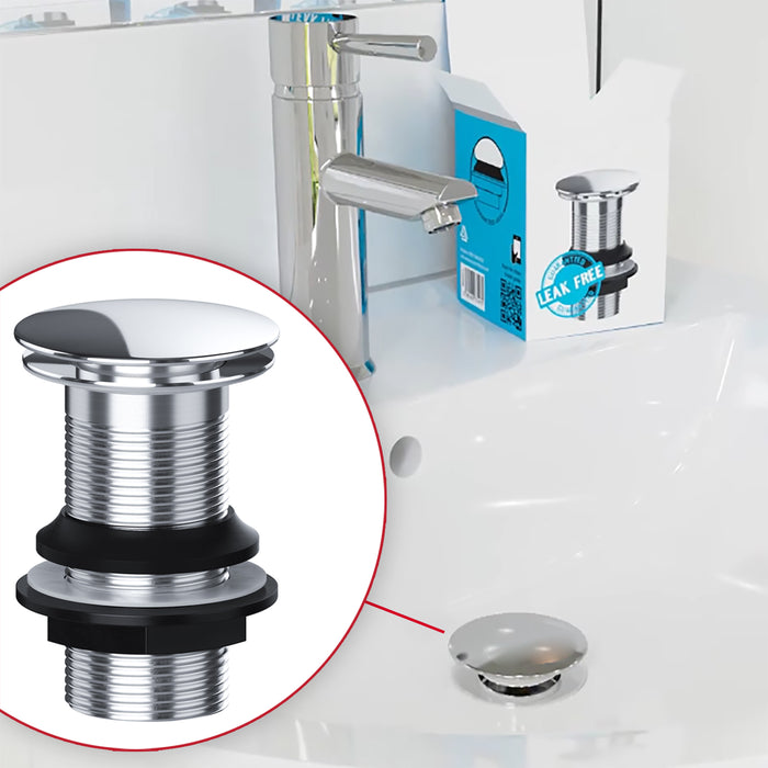 Clicker Basin Waste Bathroom / Kitchen Sink Plug 1 1/4" Round Silver (Unslotted)