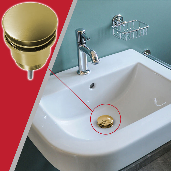 Clicker Basin Waste Plug 1 1/4" 60mm Click Clack Bathroom Sink Pop Up Push Dome (Brushed Brass)