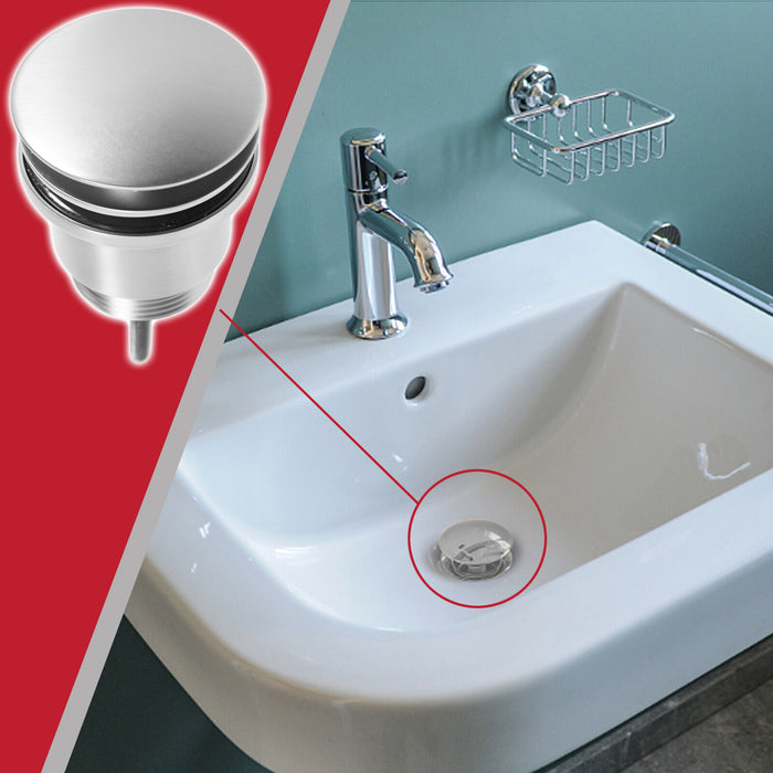 Clicker Basin Waste Plug 1 1/4" 60mm Click Clack Bathroom Sink Pop Up Push Dome (Gloss Chrome)