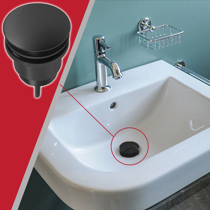 Clicker Basin Waste Plug 1 1/4" 60mm Click Clack Bathroom Sink Pop Up Push Dome (Matt Black)