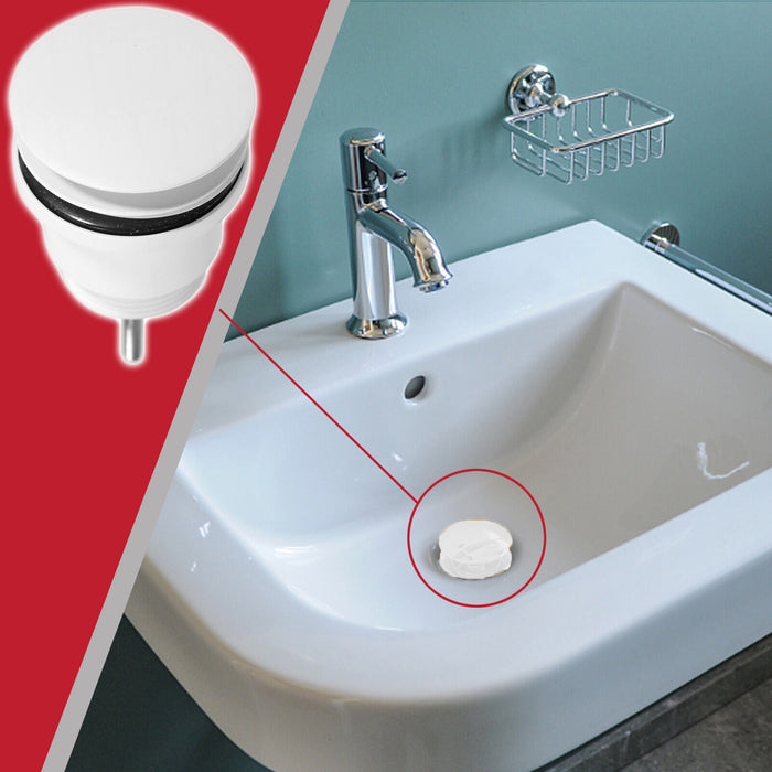 Clicker Basin Waste Plug 1 1/4" 60mm Click Clack Bathroom Sink Pop Up Push Dome (Matt White)