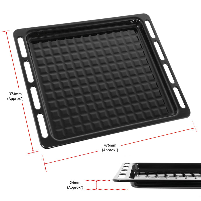 Full Width Oven Grill Tray / Pan Base with Rack UNIVERSAL Bottom 476mm x 374mm