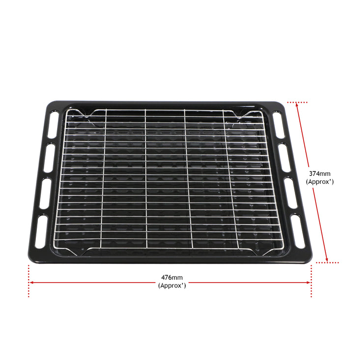 Full Width Oven Grill Tray / Pan Base with Rack UNIVERSAL Bottom 476mm x 374mm