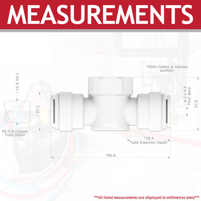 Emergency Shut Off Tap 15mm Speed Push Fit Appliance 1/4 Turn Water Isolation Stop Valve