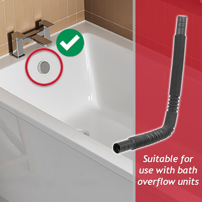 Universal Extra Long Bath Sink Overflow Tube Flexible Extendable Hose Pipe (405mm - 1.4m)