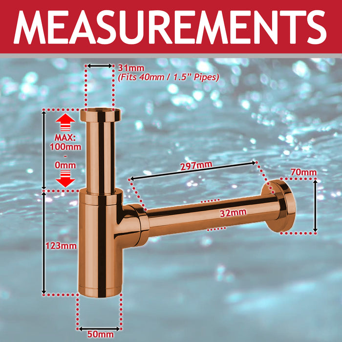 Bottle Sink Basin Trap 40mm / 1.5" Luxury Round Deodorant Waste Pipe Outlet (Copper)