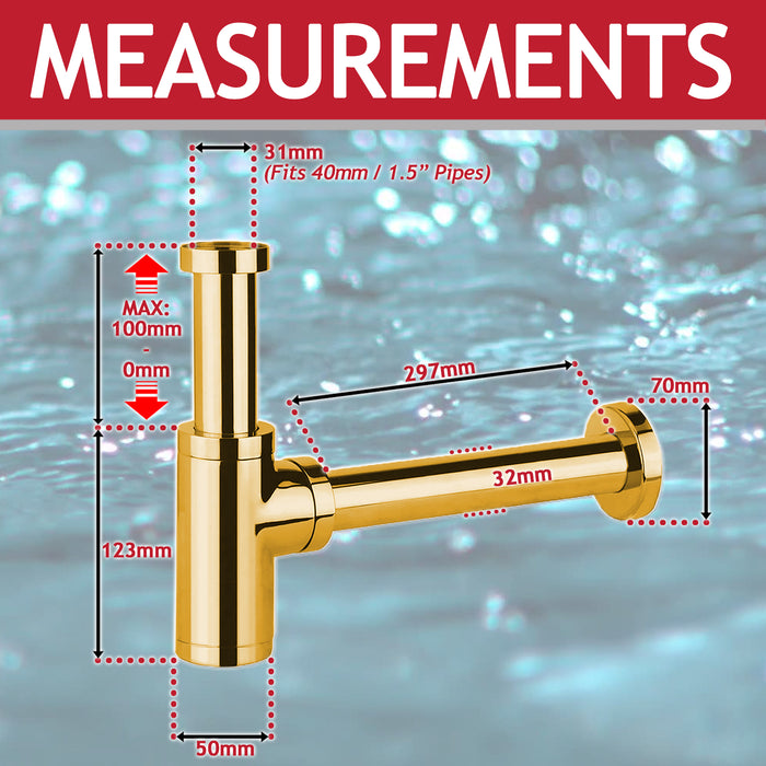 Bottle Sink Basin Trap 40mm / 1.5" Luxury Round Deodorant Waste Pipe Outlet (Gold)