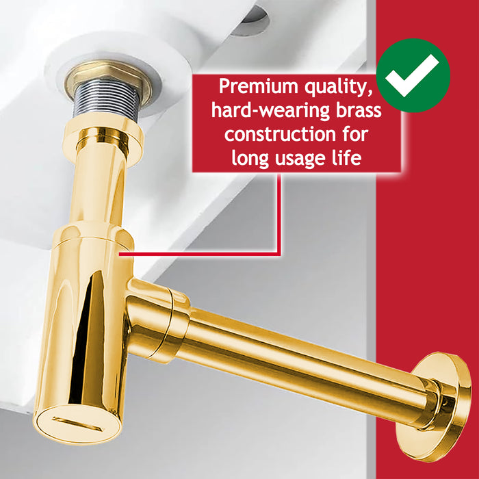 Bottle Sink Basin Trap 40mm / 1.5" Luxury Round Deodorant Waste Pipe Outlet (Gold)