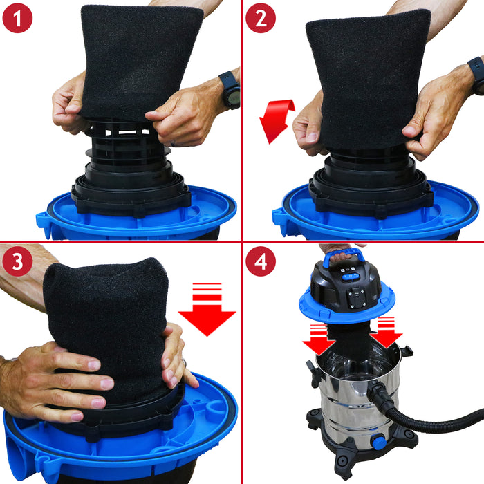 Foam Filter Sleeve for Lidl Parkside PNTS 1250 1300 1400 1500 Wet & Dry Vacuum Cleaner (22cm, Pack of 3)