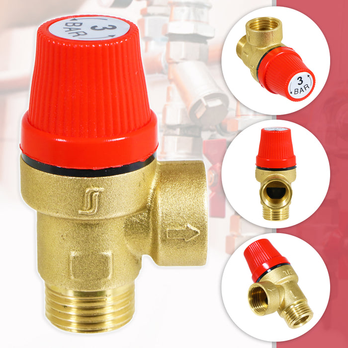 Pressure Relief Safety Valve for Alpha CB50 CD50 Boiler 3 Bar 1/2" BSP Male x Female Brass PRV