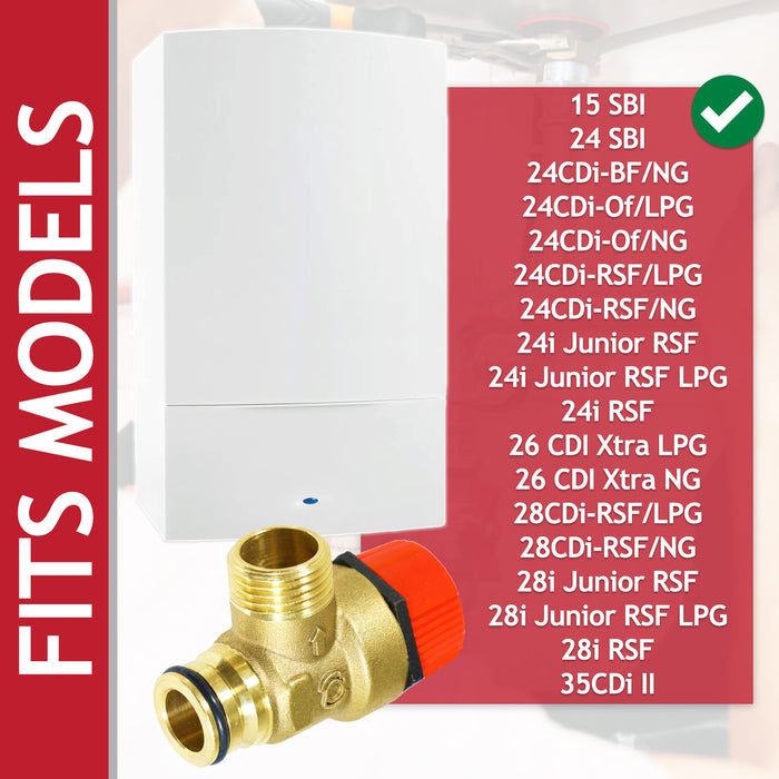 Pressure Relief Safety Valve for Worcester Bosch Boiler 3 Bar 1/2" BSP Male x Push Fit Brass PRV