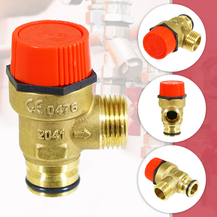 Boiler Pressure Relief Safety Valve 3 Bar 1/2" BSP Male x Push Fit Brass PRV