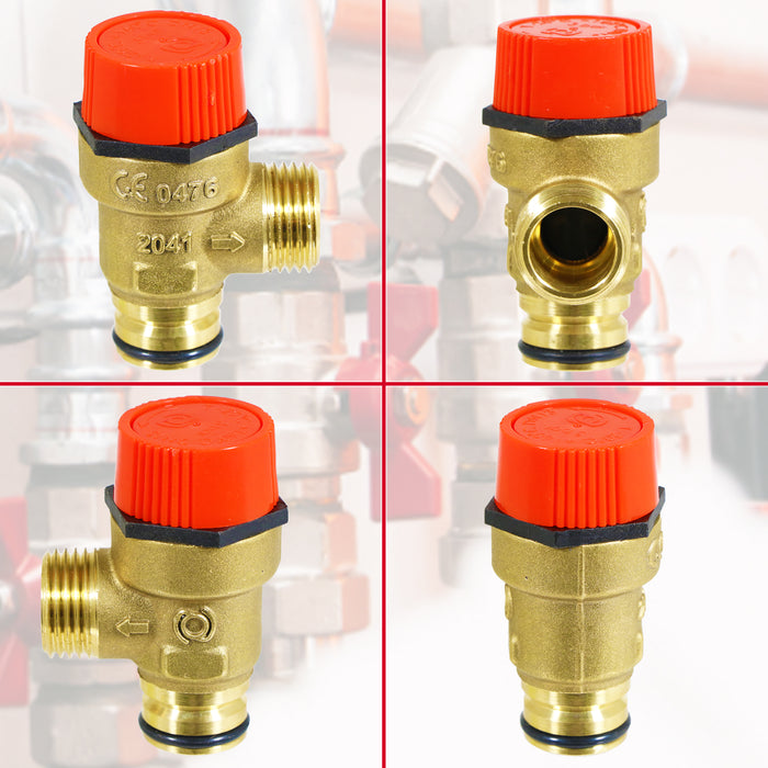 Pressure Relief Safety Valve for Worcester Bosch Boiler 3 Bar 1/2" BSP Male x Push Fit Brass PRV