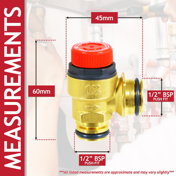 Pressure Relief Valve for Worcester Bosch Greenstar Boiler 3 Bar 1/2" BSP Push Fit Brass Safety PRV