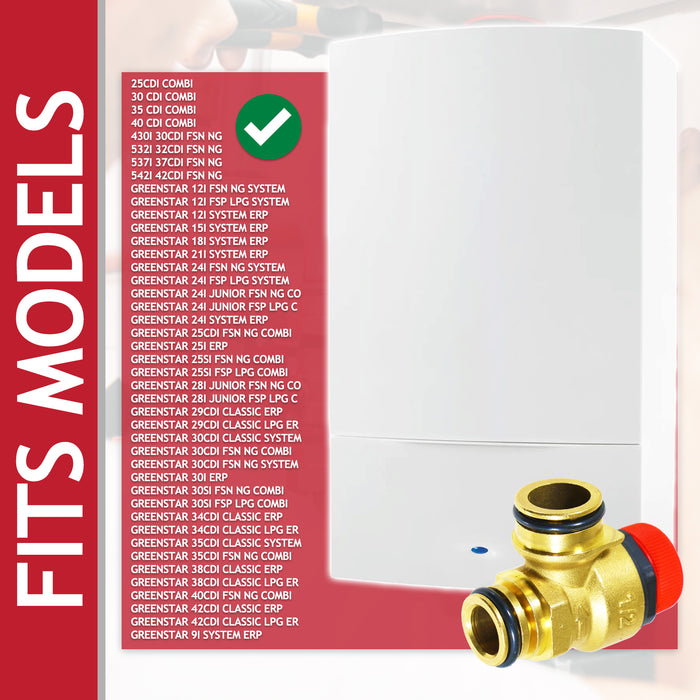 Pressure Relief Valve for Worcester Bosch Greenstar Boiler 3 Bar 1/2" BSP Push Fit Brass Safety PRV