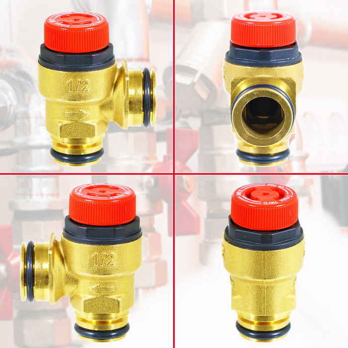 Boiler Pressure Relief Valve 3 Bar 1/2" BSP Push Fit Brass PN 10 Safety PRV