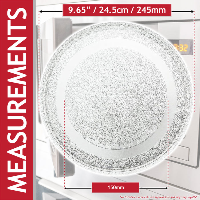 Universal Microwave Turntable Plate Smooth Flat Glass Dish Tray (9.65" / 24.5cm / 245mm)