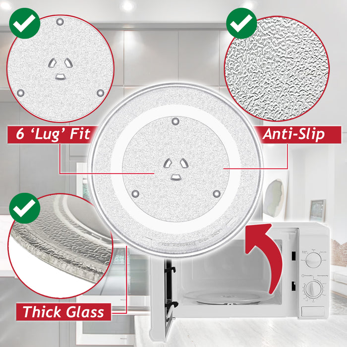 Universal Microwave Turntable Plate 6 Lug Fixing Y Type Glass Dish Tray (10" / 25.5cm / 255mm)