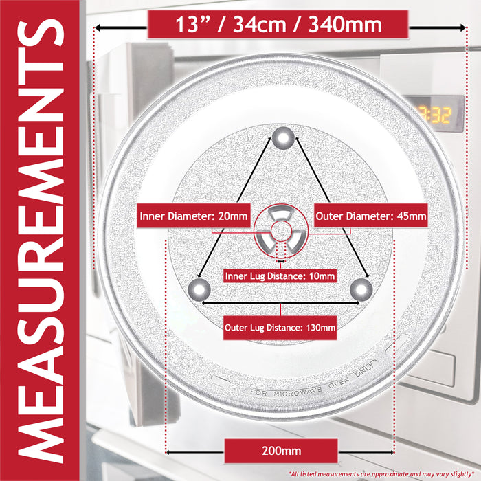 Universal Microwave Turntable Plate 6 Lug Fixing Y Type Glass Dish Tray (13" / 34cm / 340mm)