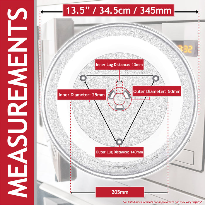 Universal Microwave Turntable Plate 6 Lug Fixing Y Type Glass Dish Tray (13.5" / 34.5cm / 345mm)