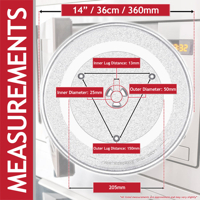 Universal Microwave Turntable Plate 6 Lug Fixing Y Type Glass Dish Tray (14" / 36cm / 360mm)