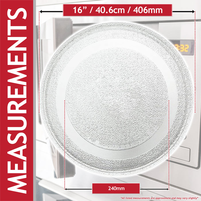 Universal Microwave Turntable Plate Smooth Flat Glass Dish Tray (16" / 40.6cm / 406mm)