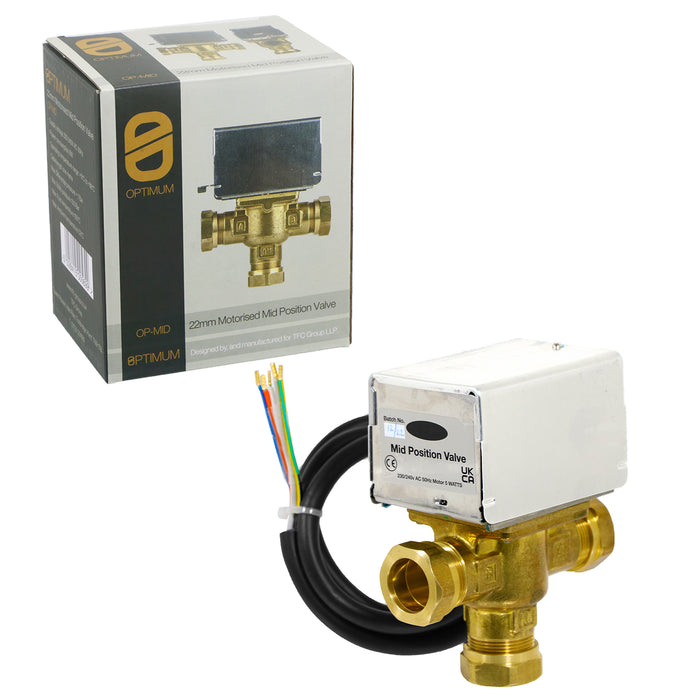 Optimum 22mm Valve Mid Position 3 Port Motorised Central Heating / Boiler System Control