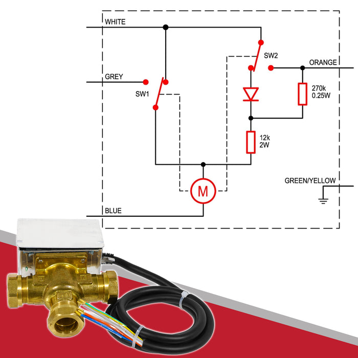 Optimum 22mm Valve Mid Position 3 Port Motorised Central Heating / Boiler System Control