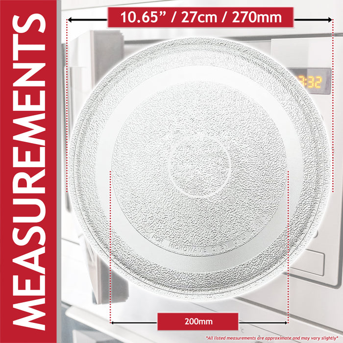 Universal Microwave Turntable Plate Smooth Flat Glass Dish Tray (10.65" / 27cm / 270mm)