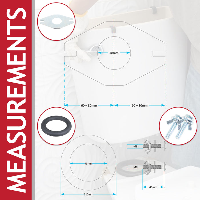 Universal Toilet Cistern Close Coupling Fixing Kit Flat Metal Plate Tank Pan Bowl Connector Set (1 1/2")