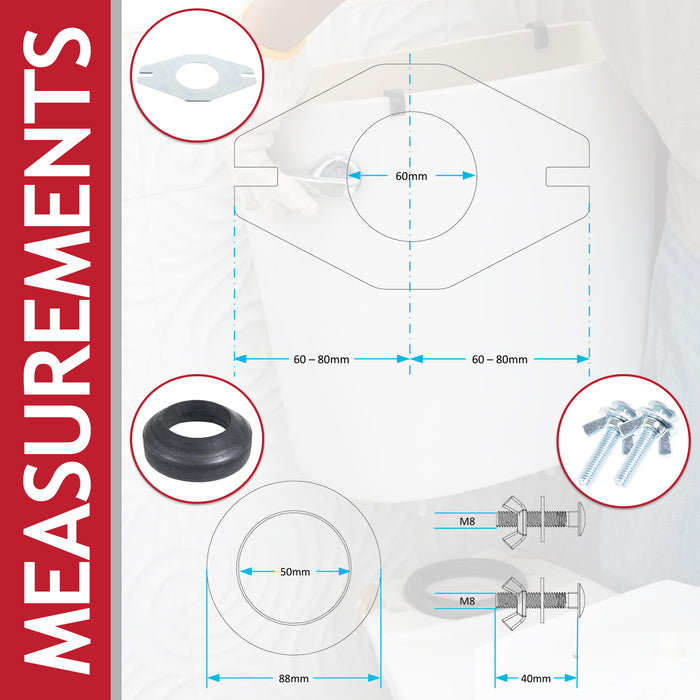 Universal Toilet Cistern Close Coupling Fixing Kit Flat Metal Plate Tank Pan Bowl Connector Set (2")