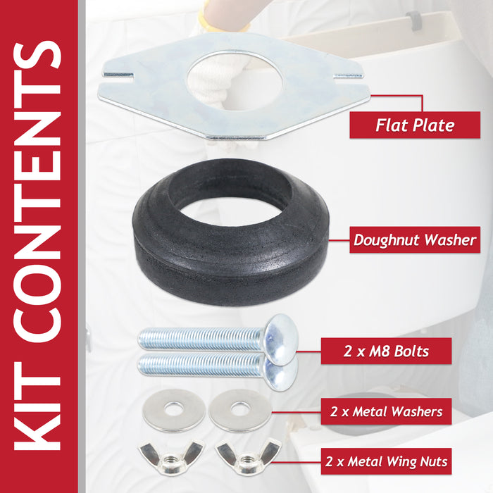 Universal Toilet Cistern Close Coupling Fixing Kit Flat Metal Plate Tank Pan Bowl Connector Set (2")