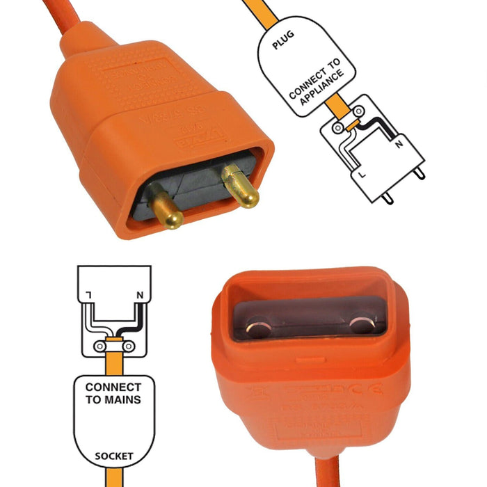 12 Metre Cable & Lead Plug + 2 Core Pin Coupler Connector Socket for Power Tools Drill Saw Jigsaw Planer Router Sander 12m