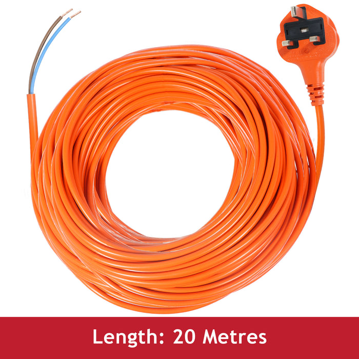 Universal 20 Metre Cable & Lead Plug for Strimmers, Trimmers, Hedge Cutters, Lawnmowers (20m)