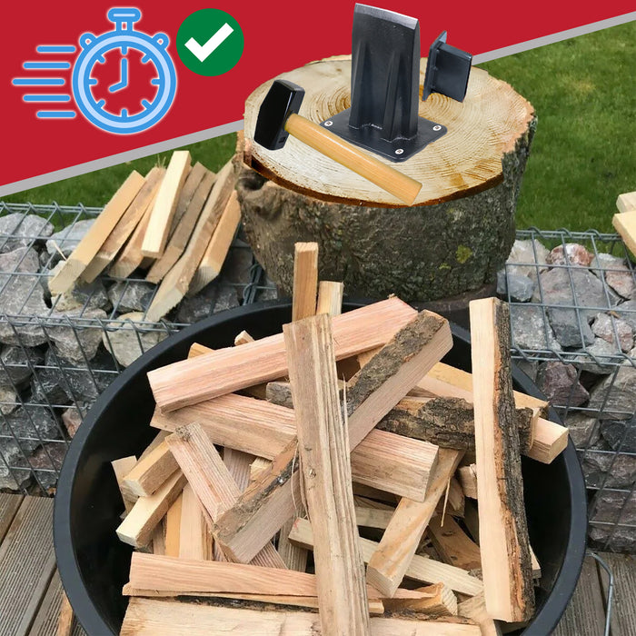 Kindling Splitter Log Wedge Heavy Duty Wood Splitting Firewood Timber Mounted Axe Chisel (Large)