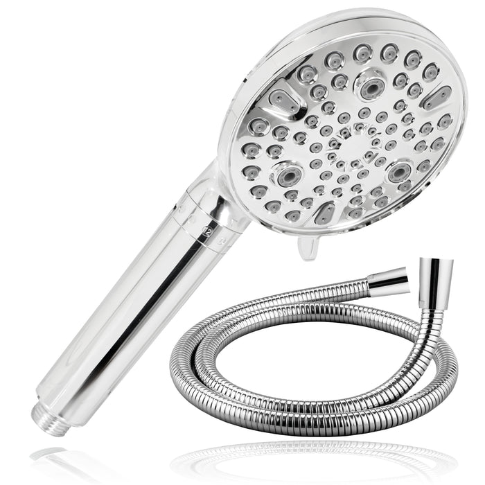 Shower Head with Filter and Hose Kit Multi Function 9 Power Modes Massage Mist Chrome