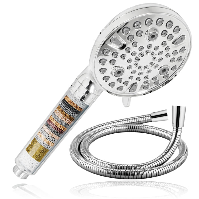 Shower Head with Filter and Hose Kit Multi Function 9 Power Modes Massage Mist Chrome