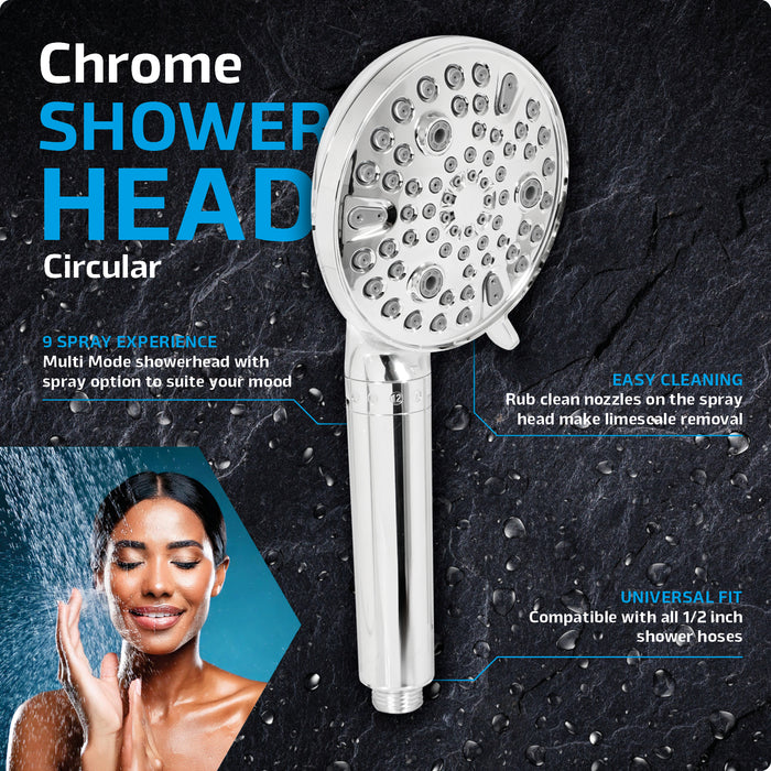 Shower Head and Filter Multi Function 9 Power Modes Massage Mist Chrome