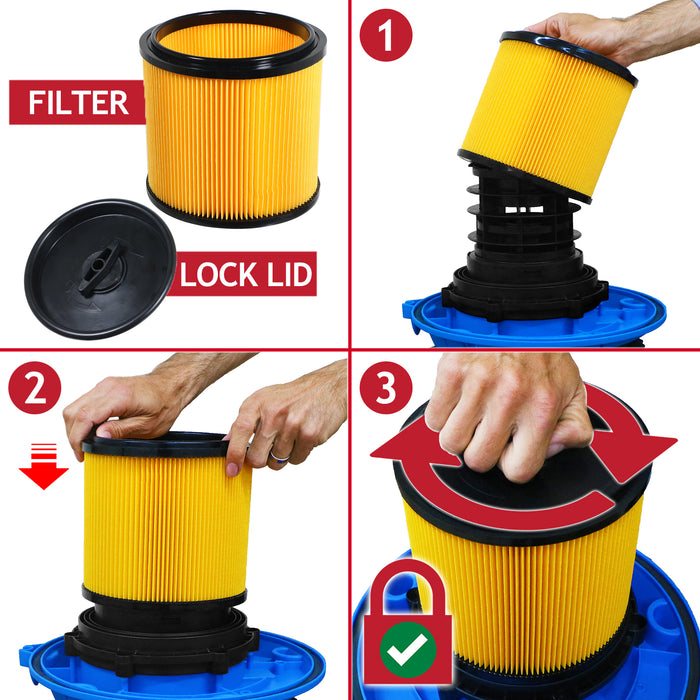 Wet & Dry Cartridge Filter + Foam Sleeve for Vacmaster Vacuum Cleaners (20 Litre to 60 Litre Models)