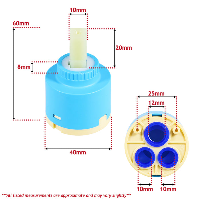 Mixer Tap Cartridge 40mm Single Monobloc Sink Basin Bath Hot Cold Water Valve (Pack of 2)