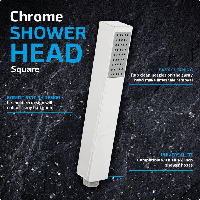 Shower Head Square Slim Chrome 1/2inch Single Spray Thin Showerhead