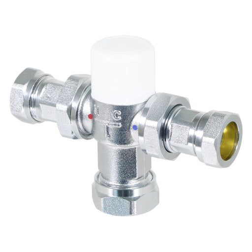 Tower 22mm TMV Thermostatic Mixing Valve Water Supply Blending Compression Fitting Kit (Brass, Chrome Plated)