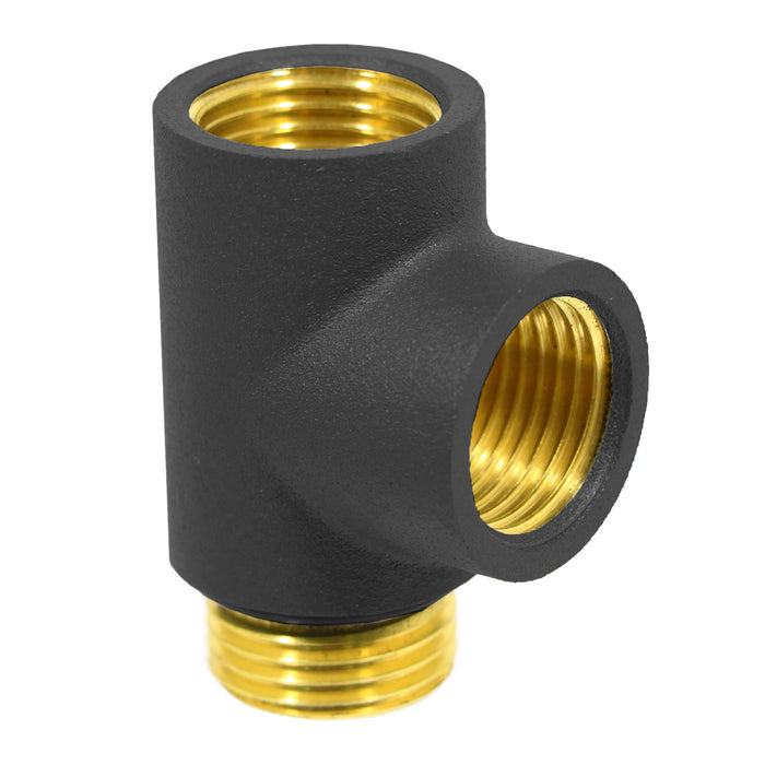 Dual Fuel T Piece Towel Radiator Heating Element Connector Valve Adaptor (G1/2", Black)